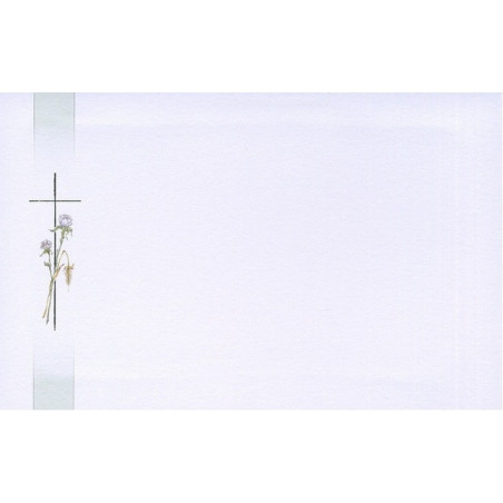 Carte remerciement décès croix catholique argentée, fleurs des champs et épi de blé Decorte 6589