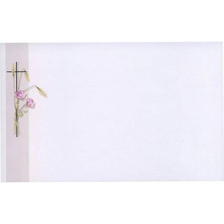 Carte remerciement décès roses, épis de blé et croix catholique argentée avec ajout photo possible Buromac 641.058