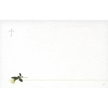 Carte remerciement décès rose blanche, trait couleur or et croix catholique verte Buromac 678.041